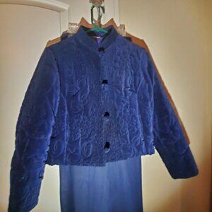 Navy/Royal Blue Quilted Velvet Jacket with Silk Pants